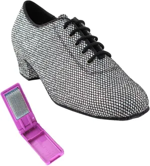 Very Fine Dance Shoes - Ladies Practice, Cuban Low Heel, Waltz Ballroom Dance Shoes - 2001-1.5-inch Heel and Foldable Brush Bundle - Black Sparklenet - 8
