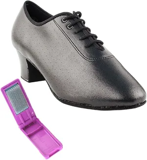 Very Fine Dance Shoes - Ladies Practice, Cuban Low Heel, Waltz Ballroom Dance Shoes - C2001-1.6-inch Heel and Foldable Brush Bundle - Black Leather - 5