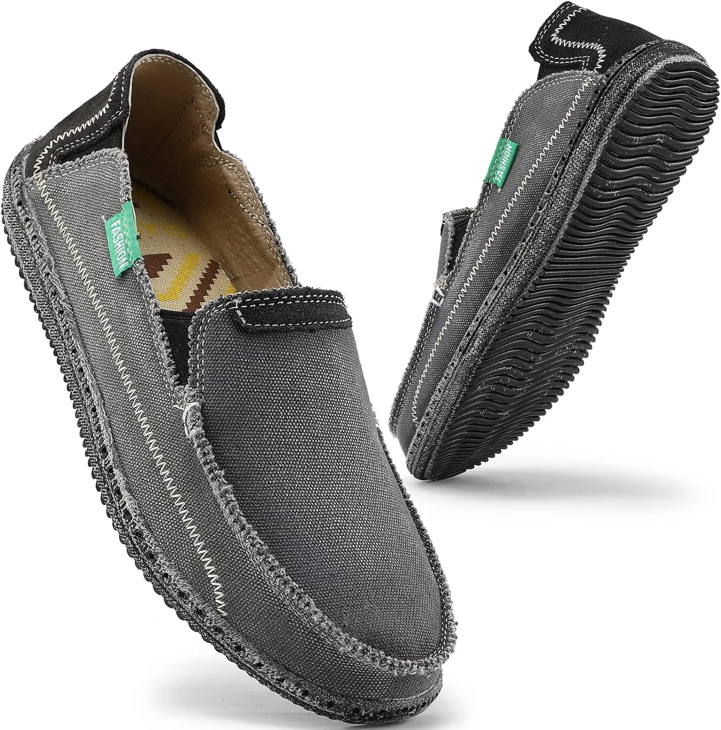 VILOCY Mens Slip on Deck Shoes Casual Canvas Loafers Beach Boat Shoes Zero Drop Vintage Flat
