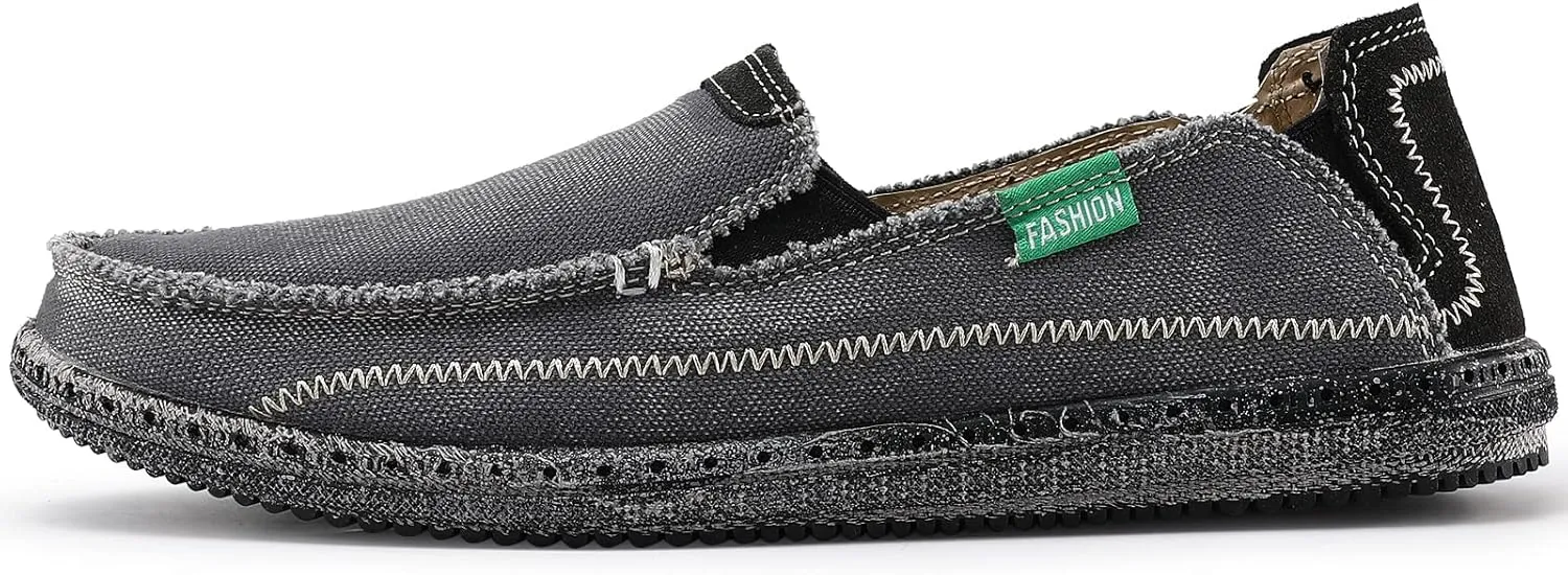 VILOCY Mens Slip on Deck Shoes Casual Canvas Loafers Beach Boat Shoes Zero Drop Vintage Flat