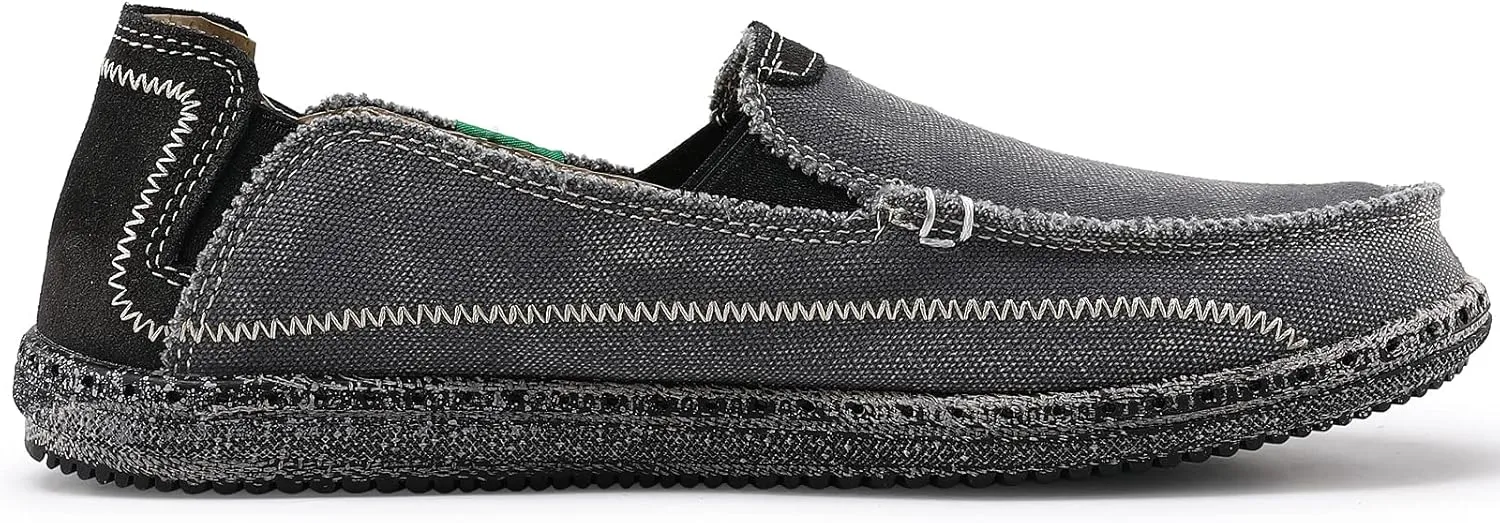 VILOCY Mens Slip on Deck Shoes Casual Canvas Loafers Beach Boat Shoes Zero Drop Vintage Flat