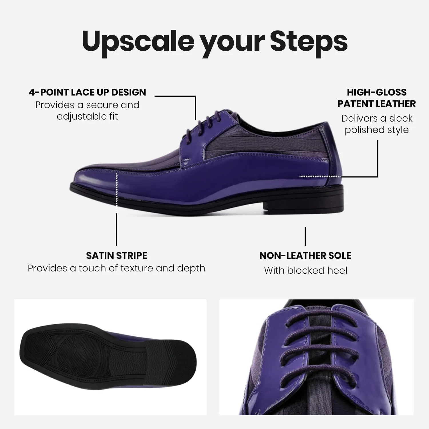 Viotti 179, Casual Dress Oxford Shoes for Men, Satin Striped Lace-Ups, Men's Business Casual Leather & Satin Shoe, for All Formal Occasions