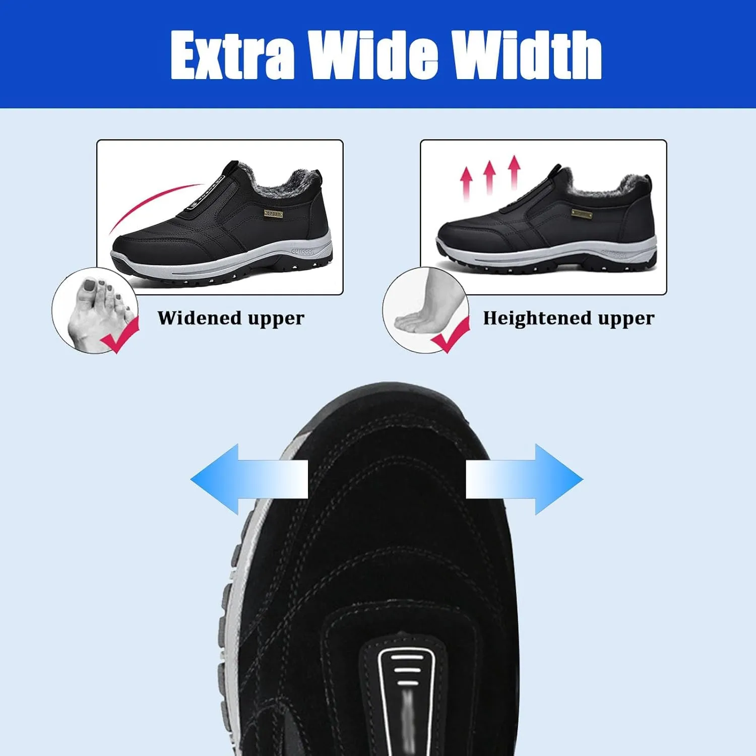Walking Hiking Slip-On Shoes,Winter Warm Slip On Outdoor Hiking Shoes Running Sneakers,Orthopedic Shoes Men's Waterproof Breathable Hiking Shoes,Grey,42EU