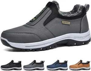 Walking Hiking Slip-On Shoes,Winter Warm Slip On Outdoor Hiking Shoes Running Sneakers,Orthopedic Shoes Men's Waterproof Breathable Hiking Shoes,Grey,42EU