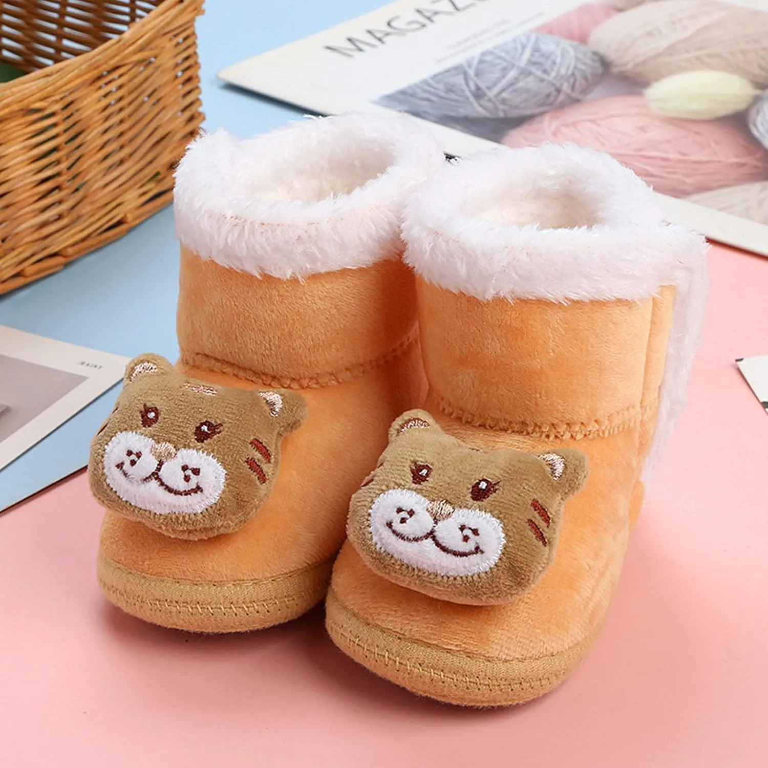 Warm Faux Fur Lined Soft Boots Baby Winter Ankle Non-Slip Rubber Texture Sole Toddler Winter Snow Kids Shoes