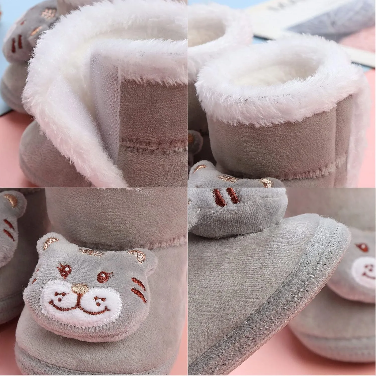 Warm Faux Fur Lined Soft Boots Baby Winter Ankle Non-Slip Rubber Texture Sole Toddler Winter Snow Kids Shoes
