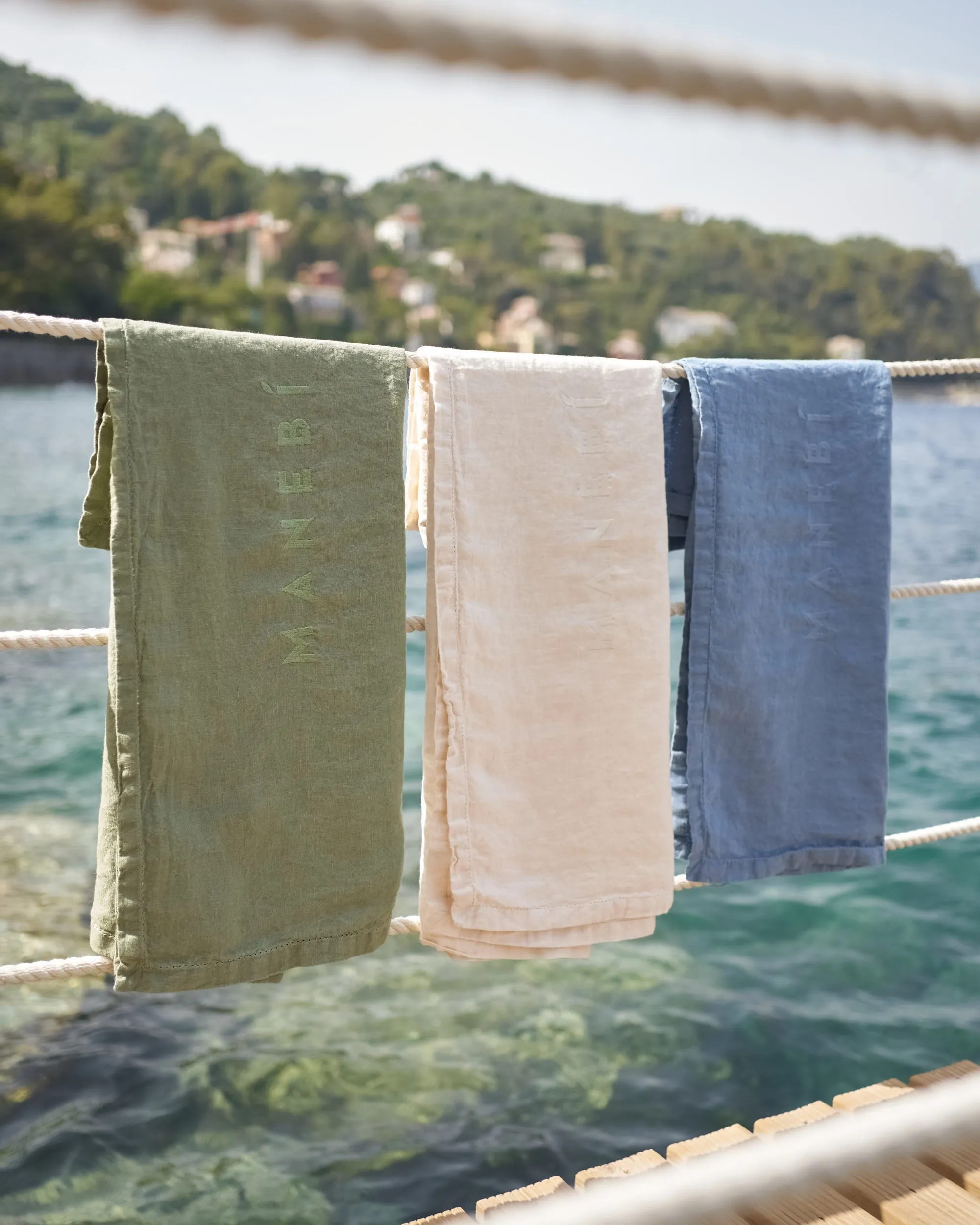 Washed Linen Beach Towel - MNM37 - Embroidered Logo Sage