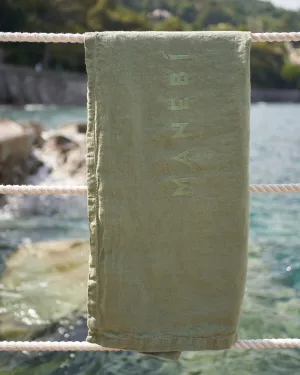Washed Linen Beach Towel - MNM37 - Embroidered Logo Sage