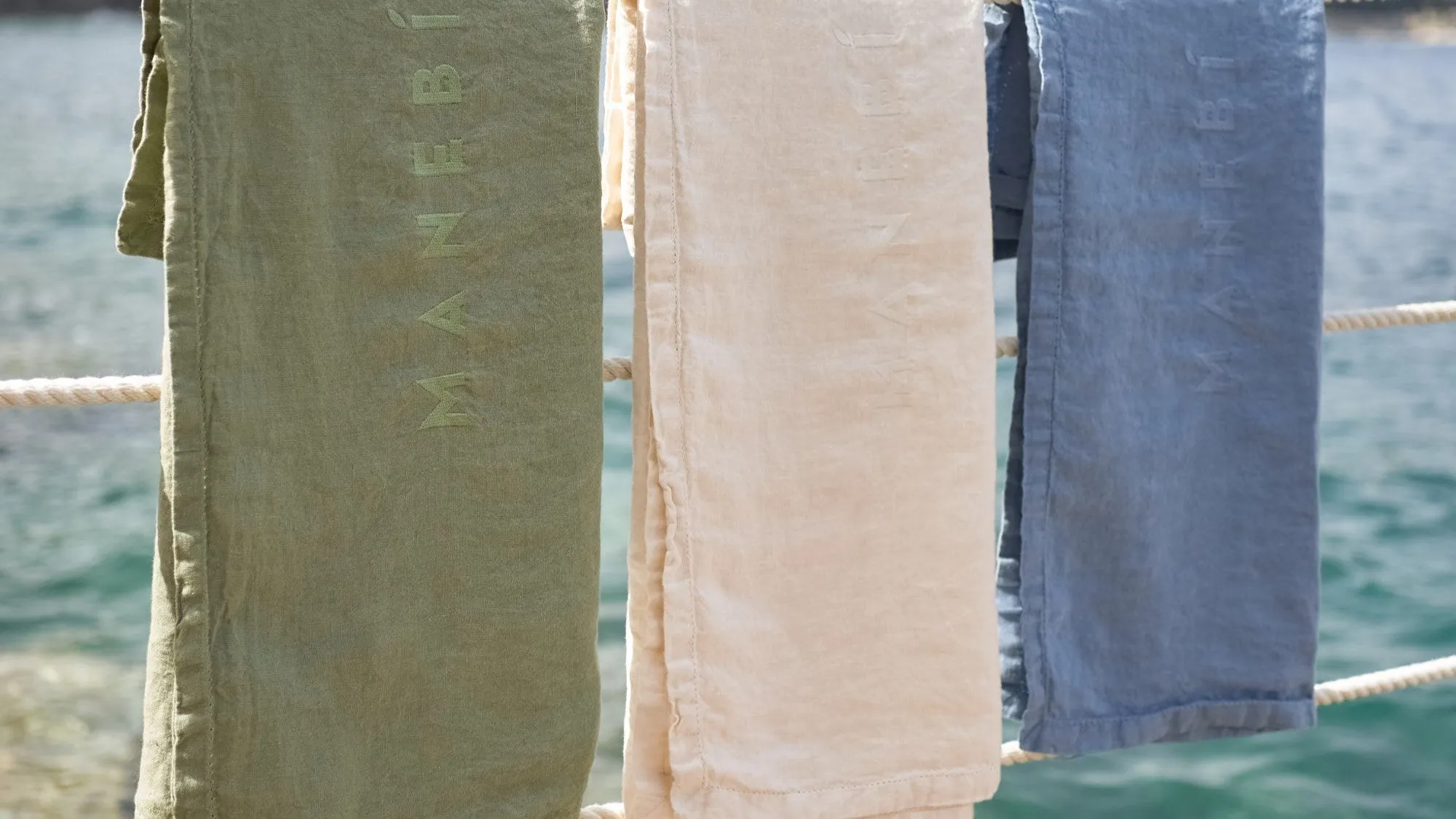 Washed Linen Beach Towel - MNM37 - Embroidered Logo Sage