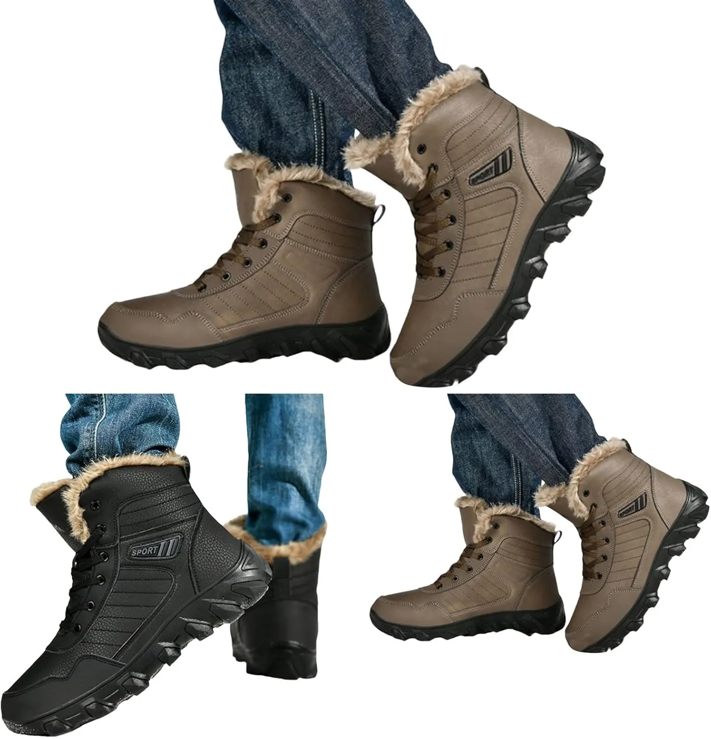 White Furry Snow Boots for Women Short Black Snow Boots Women Fur Lined Boots Womens Warm Boots Womens Winter Boots Waterproof Insulated Ankle Early Prime of Day Deals 2024