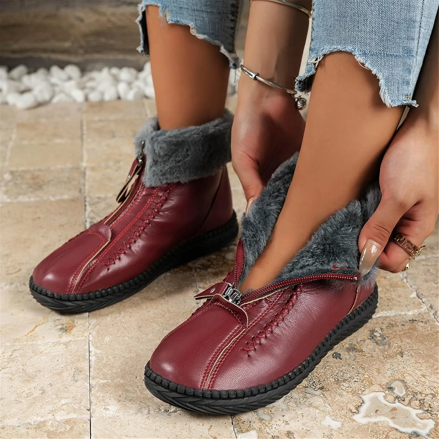 Winter Boots for Women Wide Width Brown Winter Boots Waterproof Women Wide Platform Women Winter Snow Boots Padded Womens Warm Fur Lined Winter Snow Boots Waterproof Boots for Women Winter Hiking