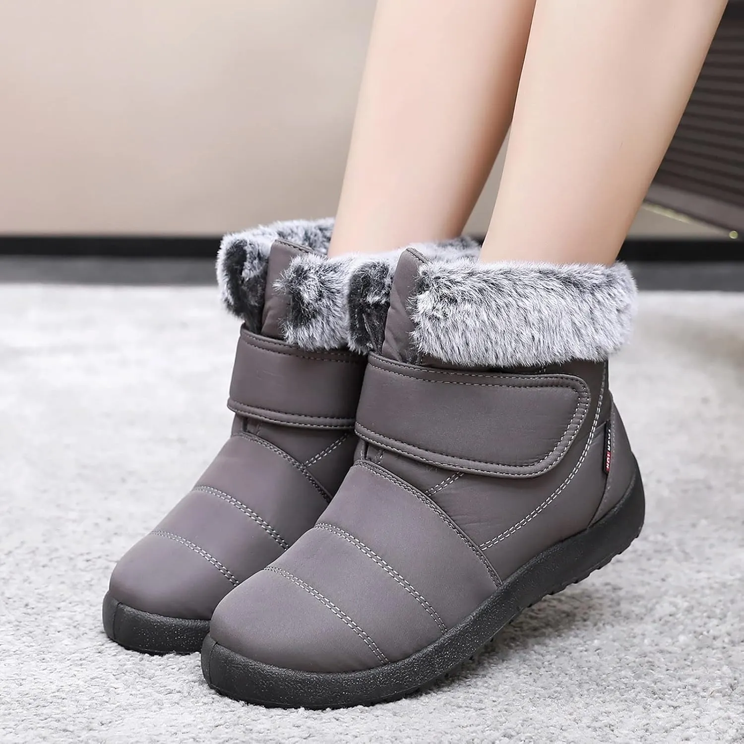 Winter Snow Boots for Women Waterproof Insulated Warm Fur Lined Ankle Booties Anti-Slip Comfortable Outdoor Boot Slip On Winter Boots for Women Thickening Shoes with Hook Loop