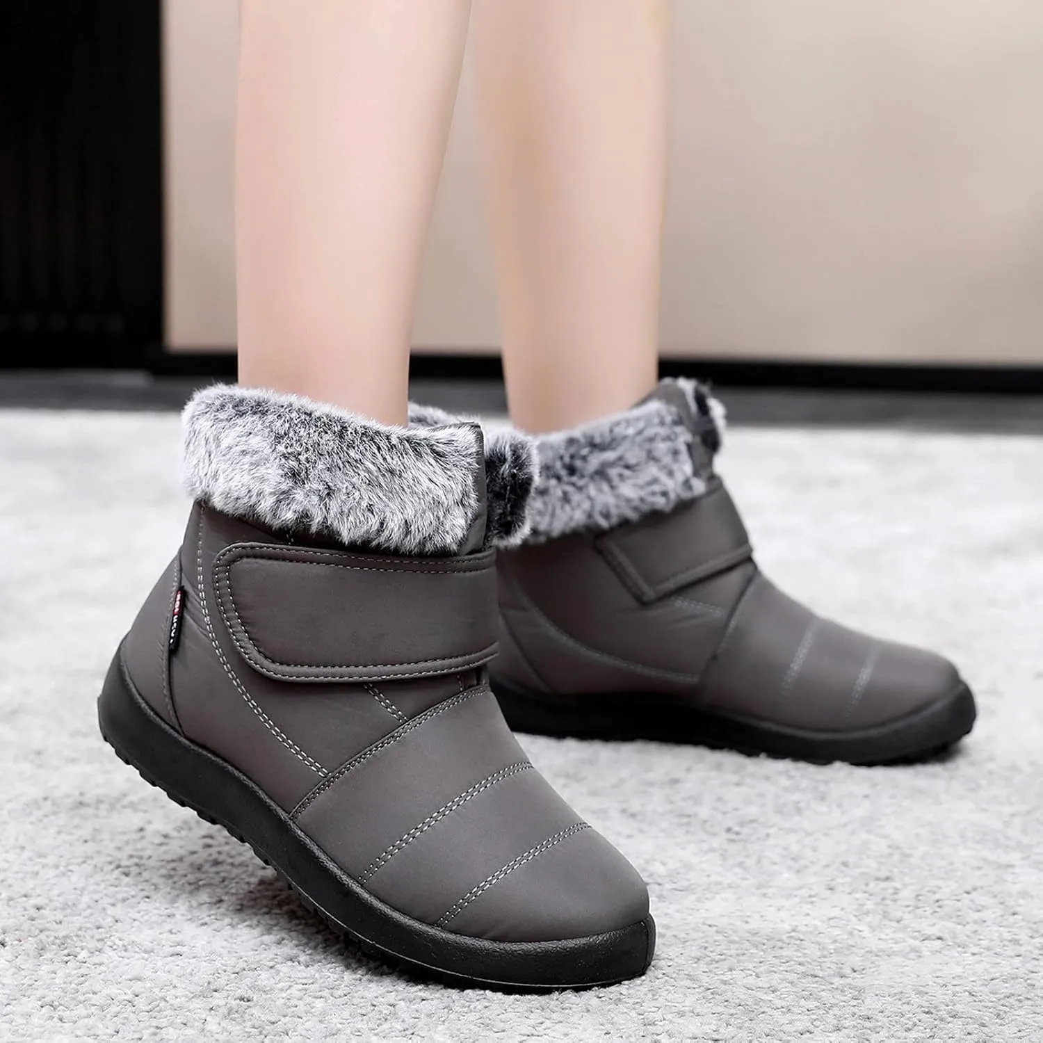 Winter Snow Boots for Women Waterproof Insulated Warm Fur Lined Ankle Booties Anti-Slip Comfortable Outdoor Boot Slip On Winter Boots for Women Thickening Shoes with Hook Loop