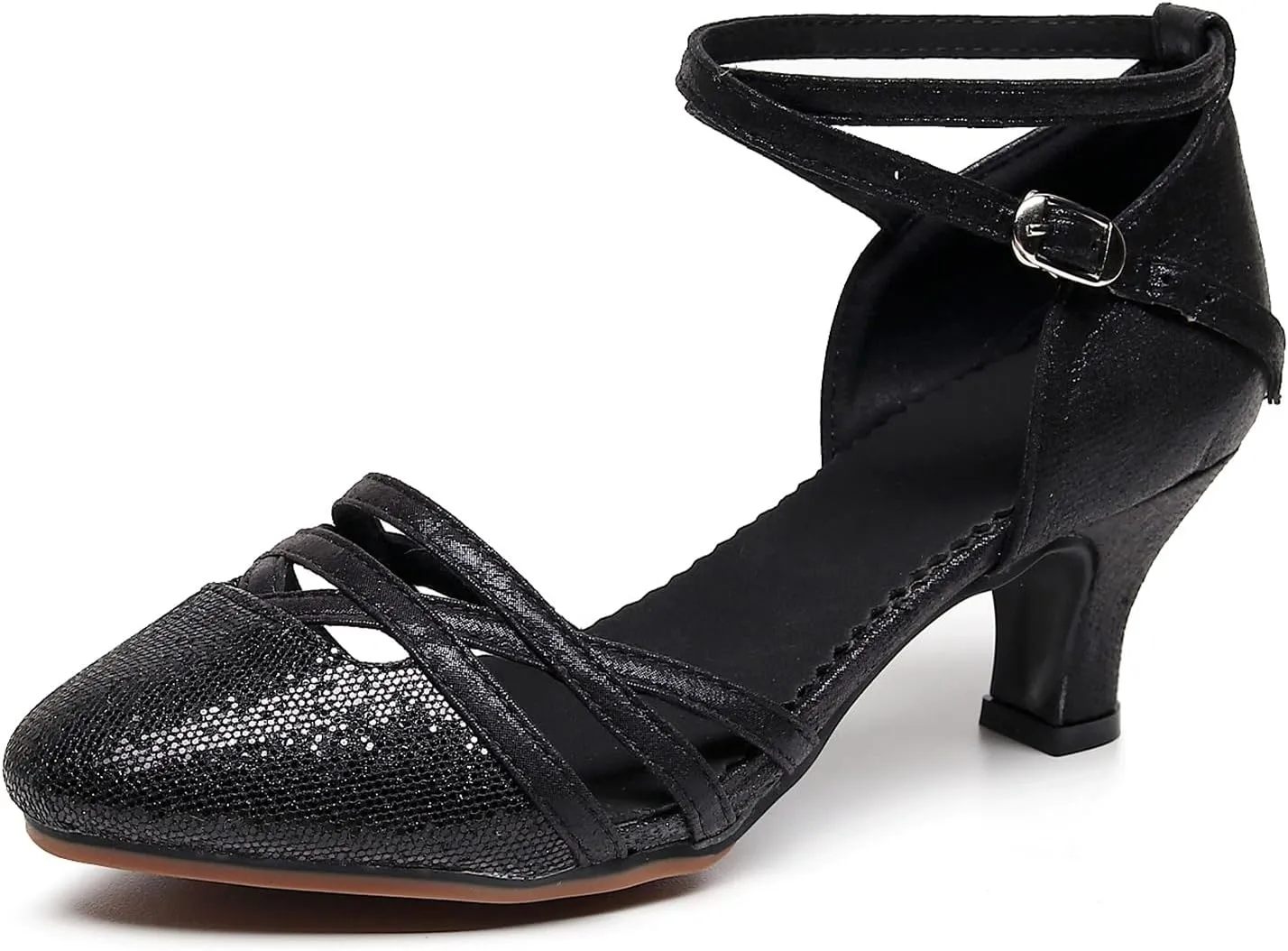 Women Ballroom Dance Shoes Glitter Closed Toe Latin Salsa Tango Modern Performance Dancing Shoes,Model FT-088A-5.5cm Heel