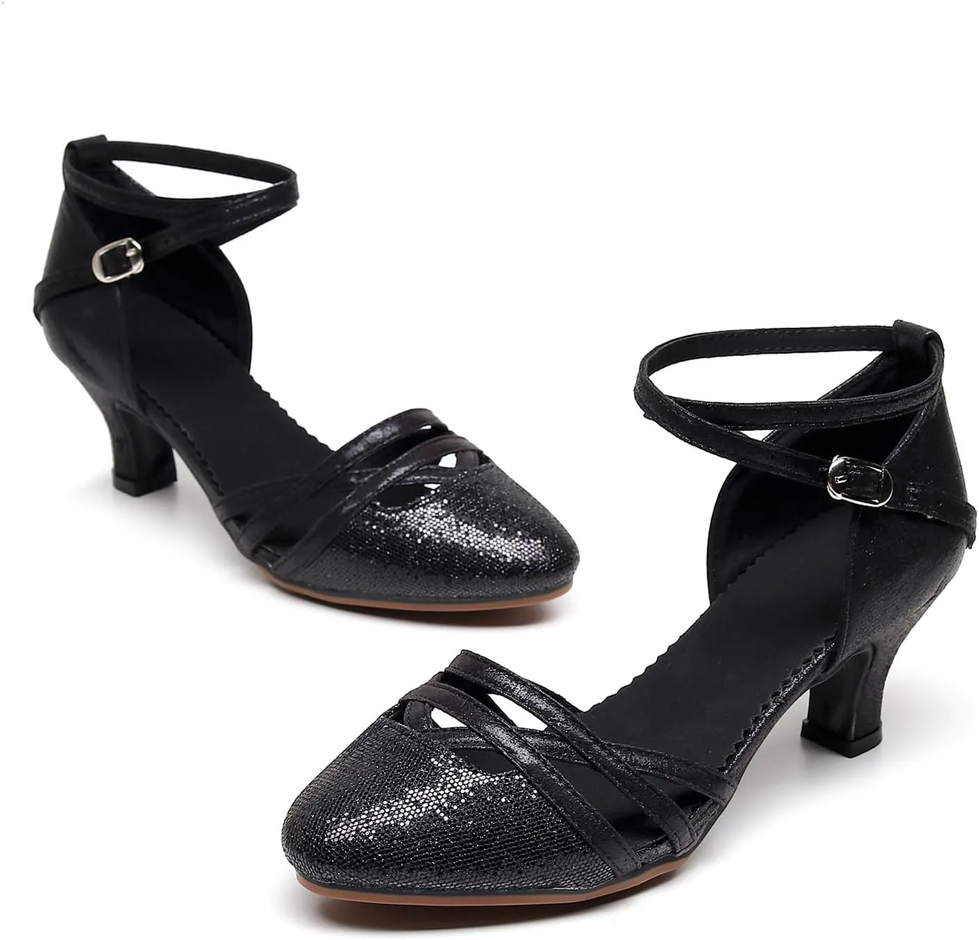 Women Ballroom Dance Shoes Glitter Closed Toe Latin Salsa Tango Modern Performance Dancing Shoes,Model FT-088A-5.5cm Heel