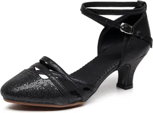 Women Ballroom Dance Shoes Glitter Closed Toe Latin Salsa Tango Modern Performance Dancing Shoes,Model FT-088A-5.5cm Heel