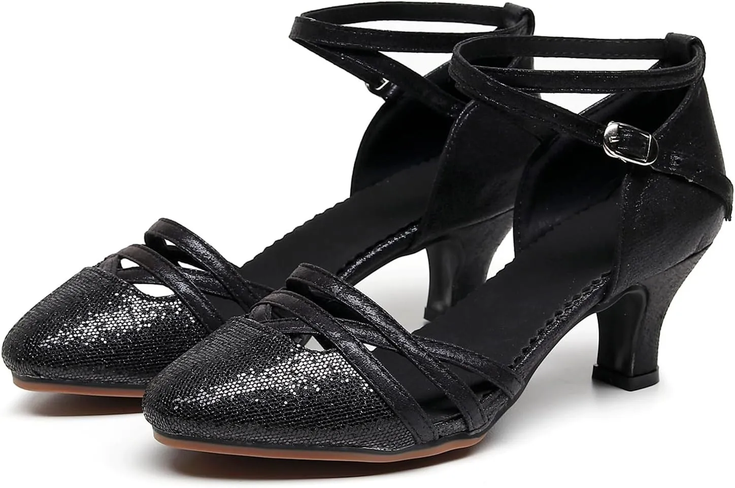 Women Ballroom Dance Shoes Glitter Closed Toe Latin Salsa Tango Modern Performance Dancing Shoes,Model FT-088A-5.5cm Heel