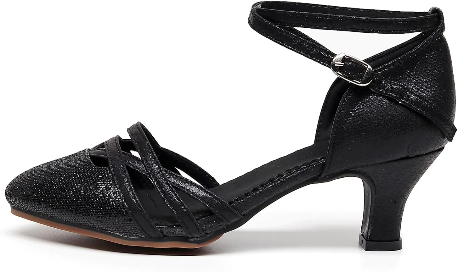 Women Ballroom Dance Shoes Glitter Closed Toe Latin Salsa Tango Modern Performance Dancing Shoes,Model FT-088A-5.5cm Heel