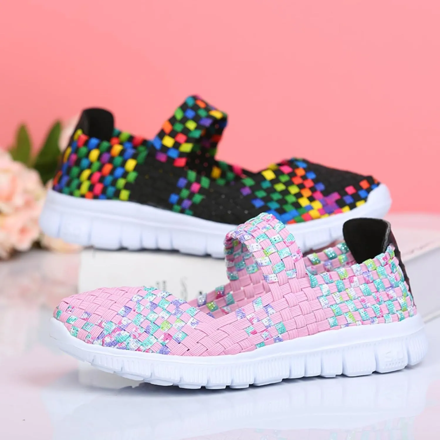 Women Elastic Woven Walking Shoes Mary Jane Shoes Comfy Casual Non Slip Sneakers Comfortable Breathable Non Slip Athletic Sneakers Casual Walking Nurse Shoe