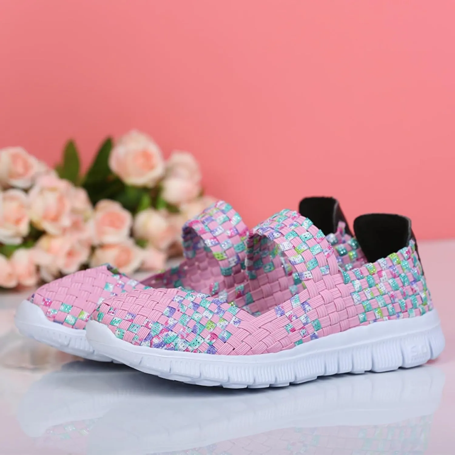 Women Elastic Woven Walking Shoes Mary Jane Shoes Comfy Casual Non Slip Sneakers Comfortable Breathable Non Slip Athletic Sneakers Casual Walking Nurse Shoe
