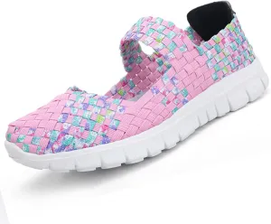 Women Elastic Woven Walking Shoes Mary Jane Shoes Comfy Casual Non Slip Sneakers Comfortable Breathable Non Slip Athletic Sneakers Casual Walking Nurse Shoe