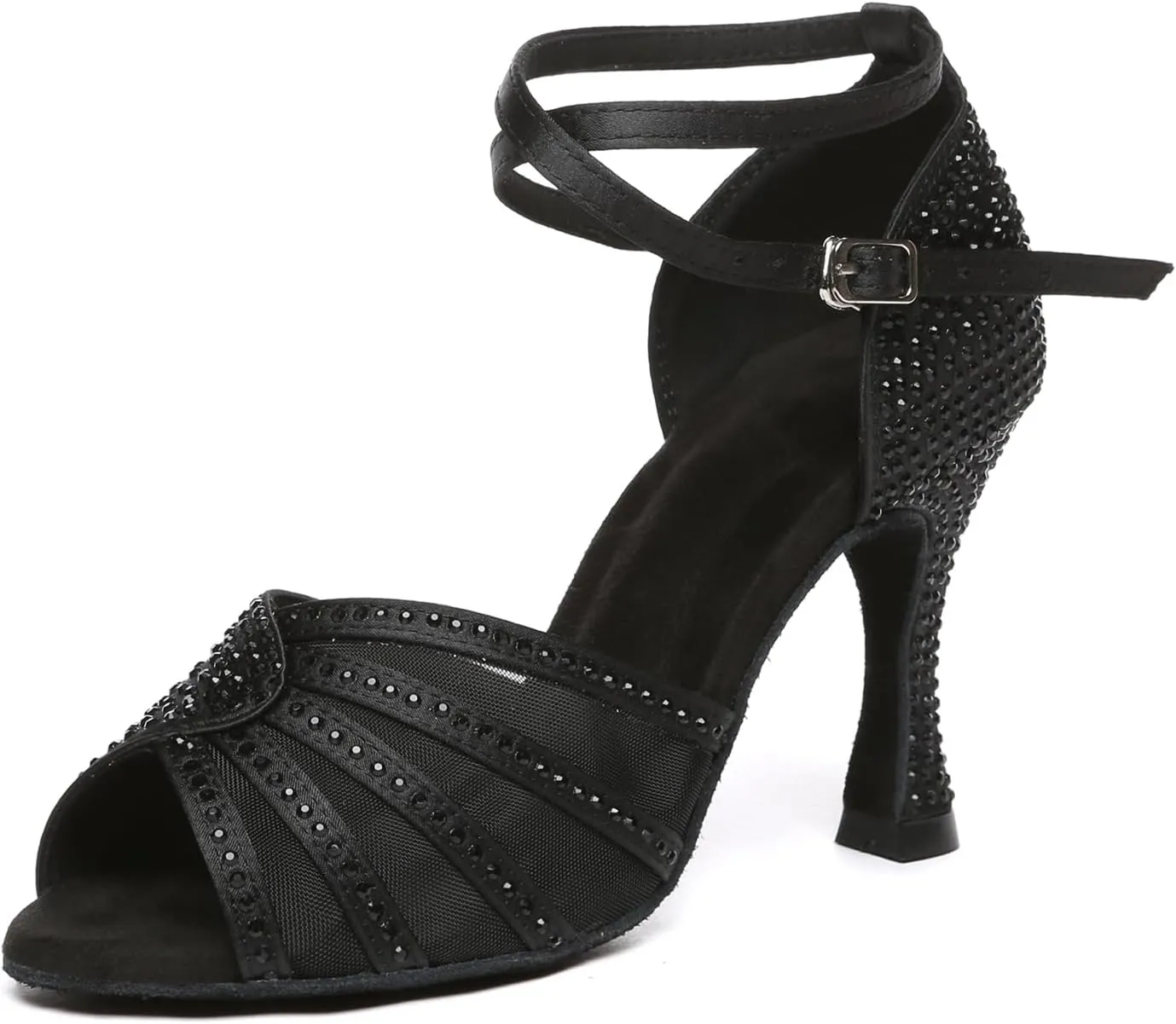 Women Latin Dance Shoes Rhinestone Professional Salsa Bachata Performance Ballroom Dancing Shoes,Model YCL598-7.5cm Heel