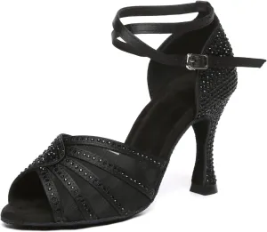 Women Latin Dance Shoes Rhinestone Professional Salsa Bachata Performance Ballroom Dancing Shoes,Model YCL598-7.5cm Heel