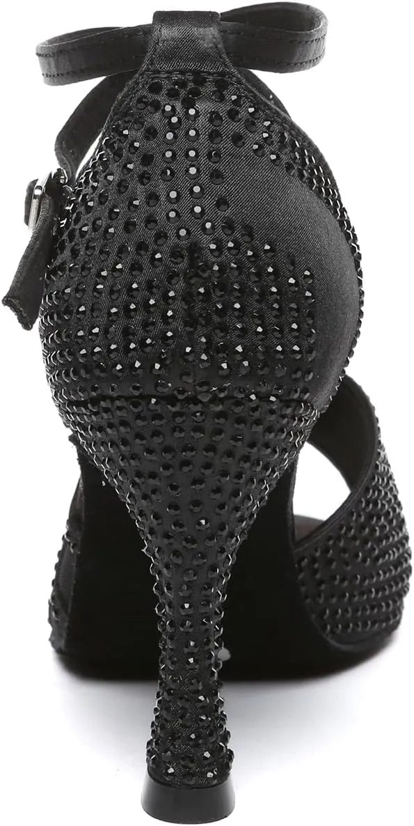 Women Latin Dance Shoes Rhinestone Professional Salsa Bachata Performance Ballroom Dancing Shoes,Model YCL598-7.5cm Heel