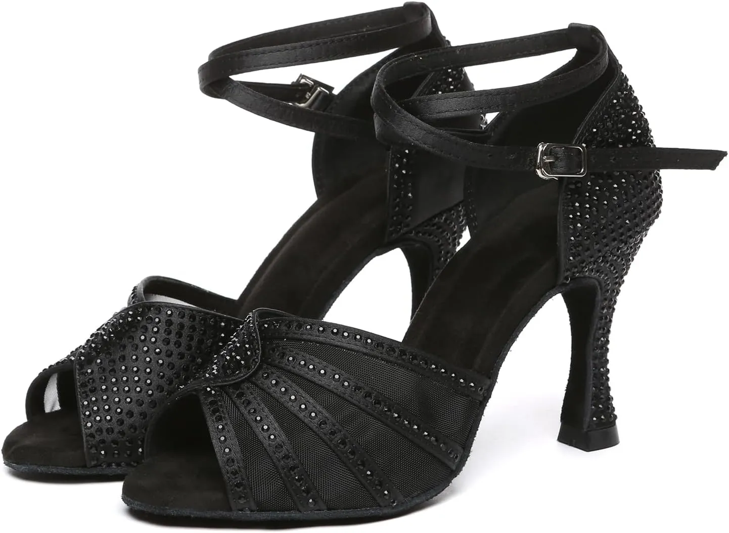 Women Latin Dance Shoes Rhinestone Professional Salsa Bachata Performance Ballroom Dancing Shoes,Model YCL598-7.5cm Heel