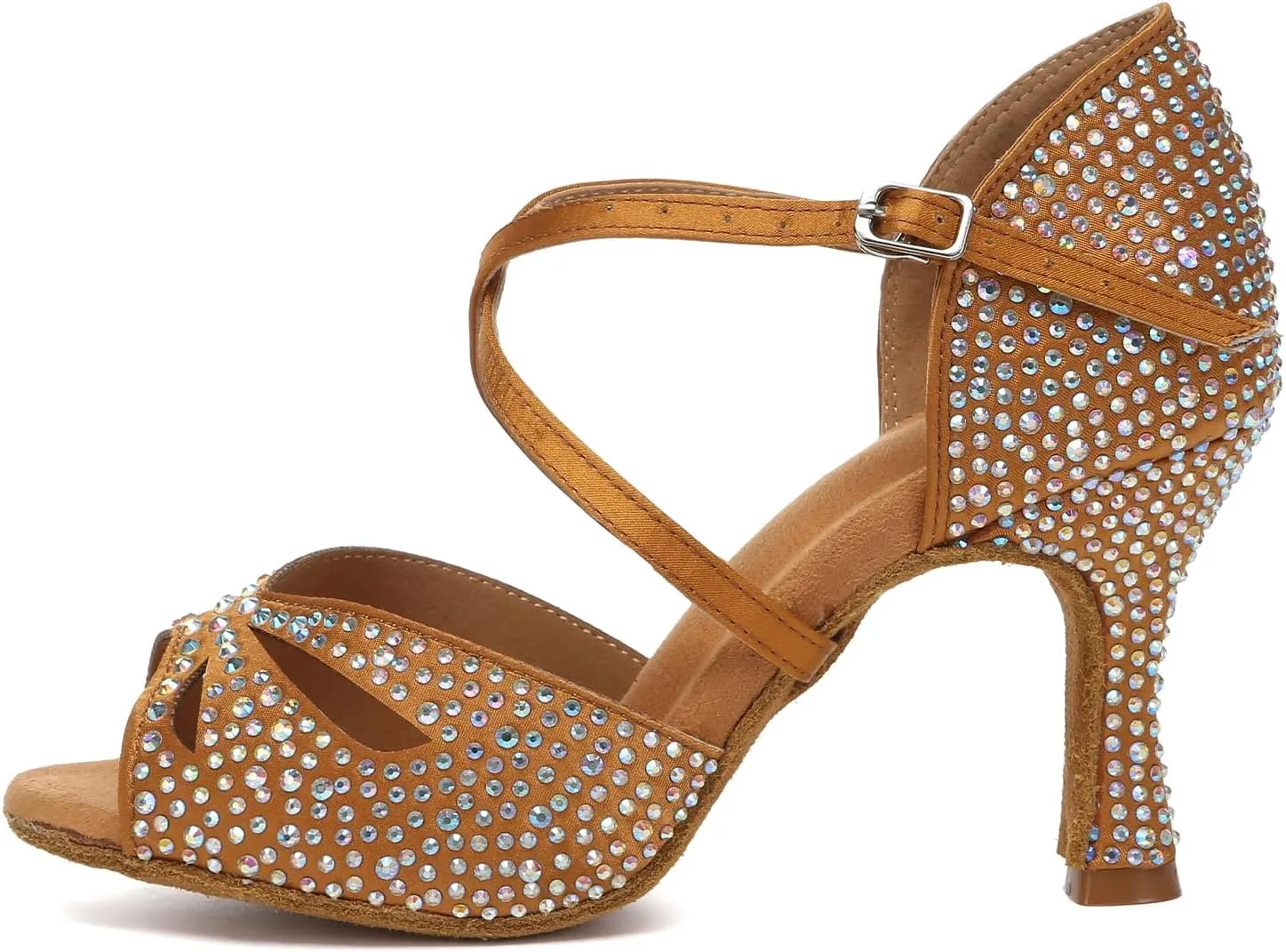 Women Latin Dance Shoes Rhinestones Open Toe Satin Professional Performance Bachata Salsa Ballroom Dancing Shoes,Model YCL642