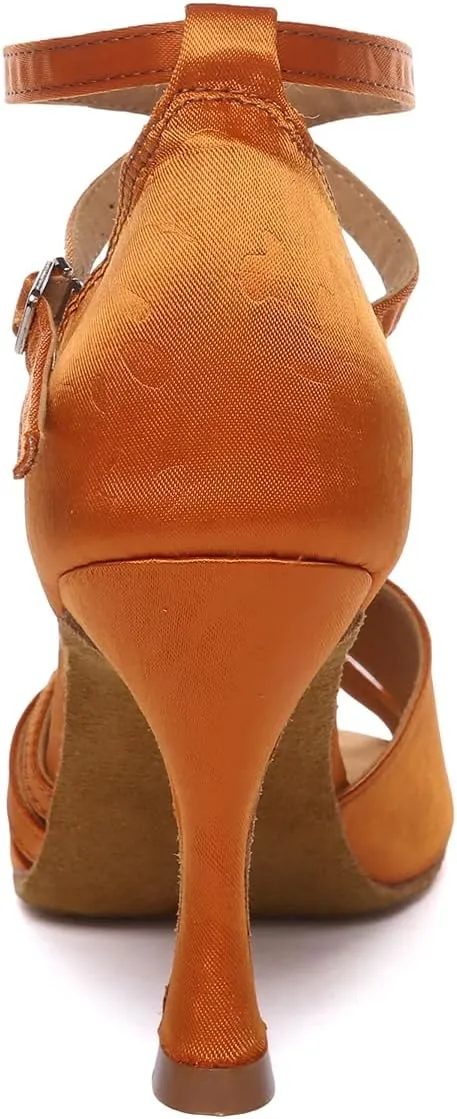 Women Latin Dance Shoes Satin Open Toe Professional Salsa Bachata Tango Ballroom Dancing Shoes,Model YCD52-7.5cm Heel