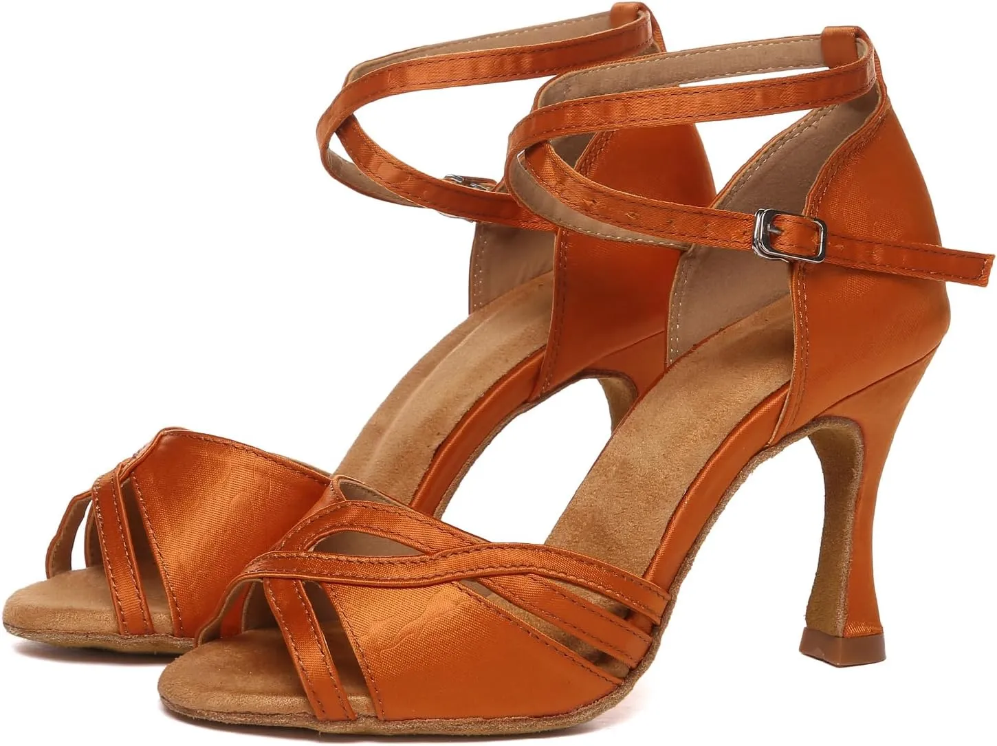Women Latin Dance Shoes Satin Open Toe Professional Salsa Bachata Tango Ballroom Dancing Shoes,Model YCD52-7.5cm Heel