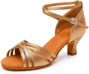 Women Latin Dance Shoes Satin Performance Salsa Bachata Professional Ballroom Dance Shoes,Model EM930-5cm Heel