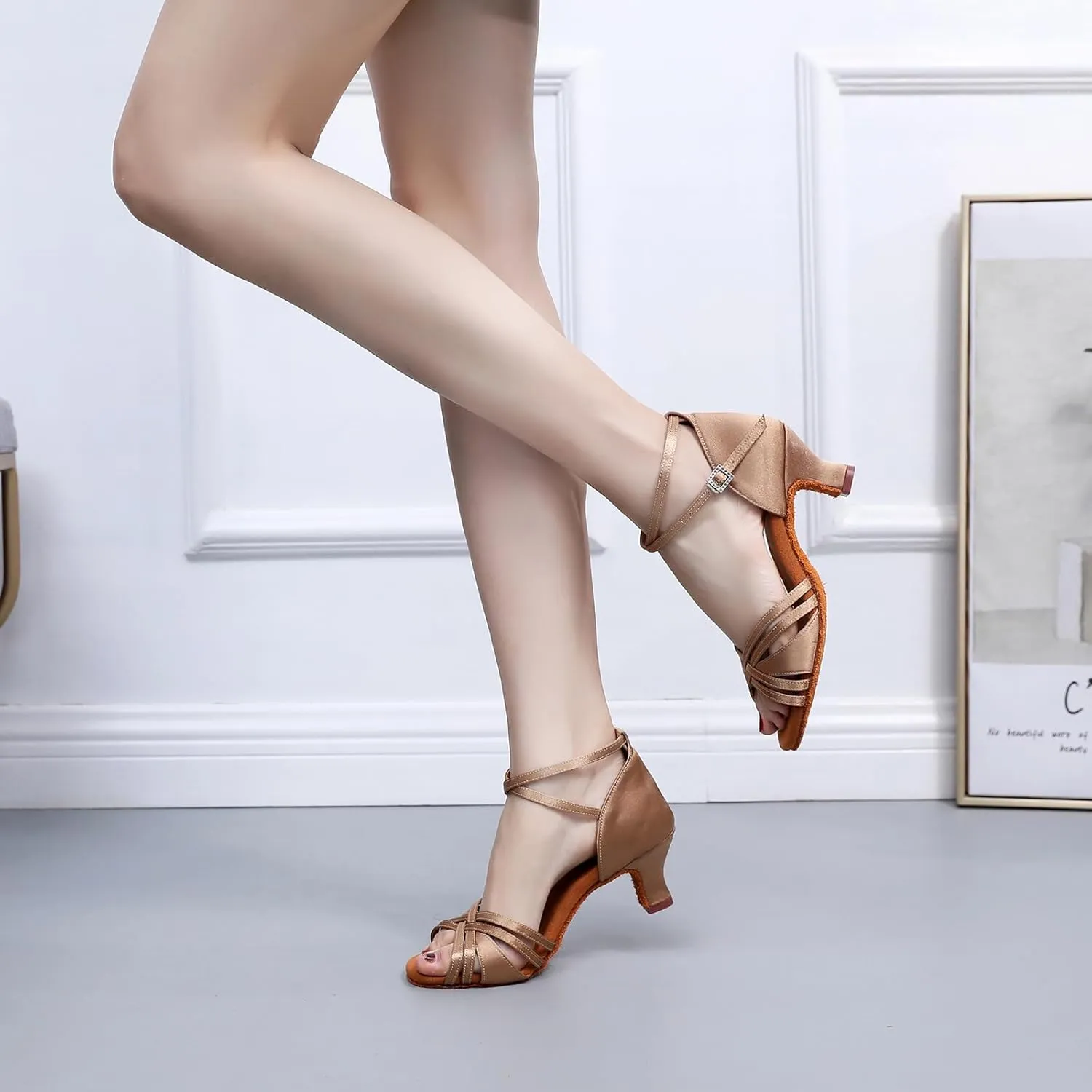 Women Latin Dance Shoes Satin Performance Salsa Bachata Professional Ballroom Dance Shoes,Model EM930-5cm Heel
