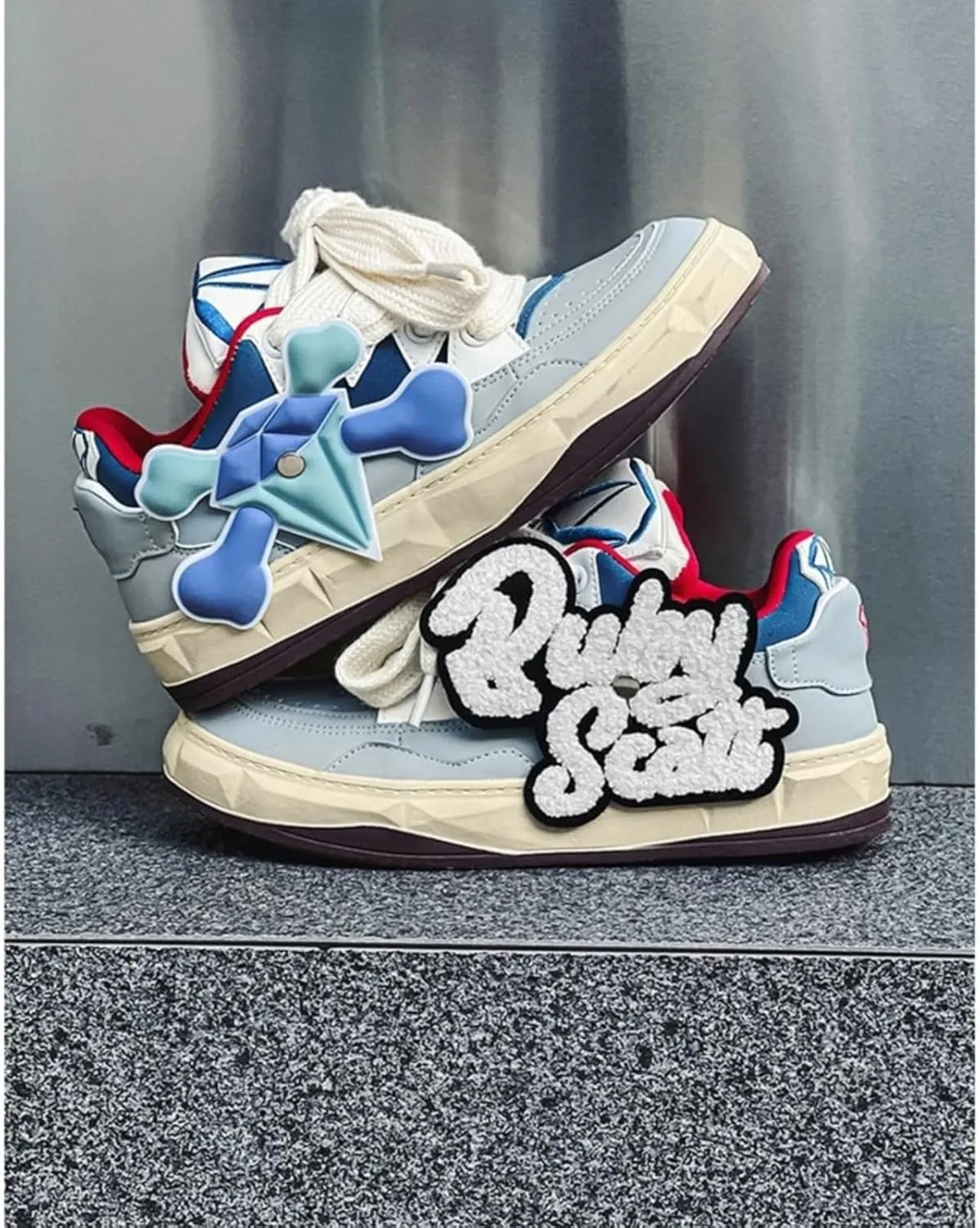 Women Men Aesthetic Chunky Sneakers Streetwear Fashion Comfort Diamond Pattern Padded Platform Shoes Retro Skate Style