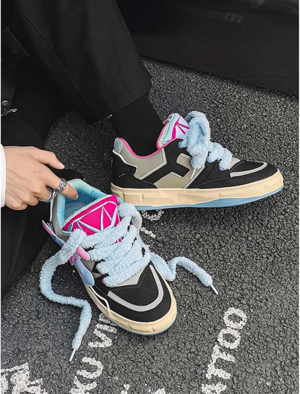 Women Men Aesthetic Chunky Sneakers Streetwear Fashion Comfort Diamond Pattern Padded Platform Shoes Retro Skate Style