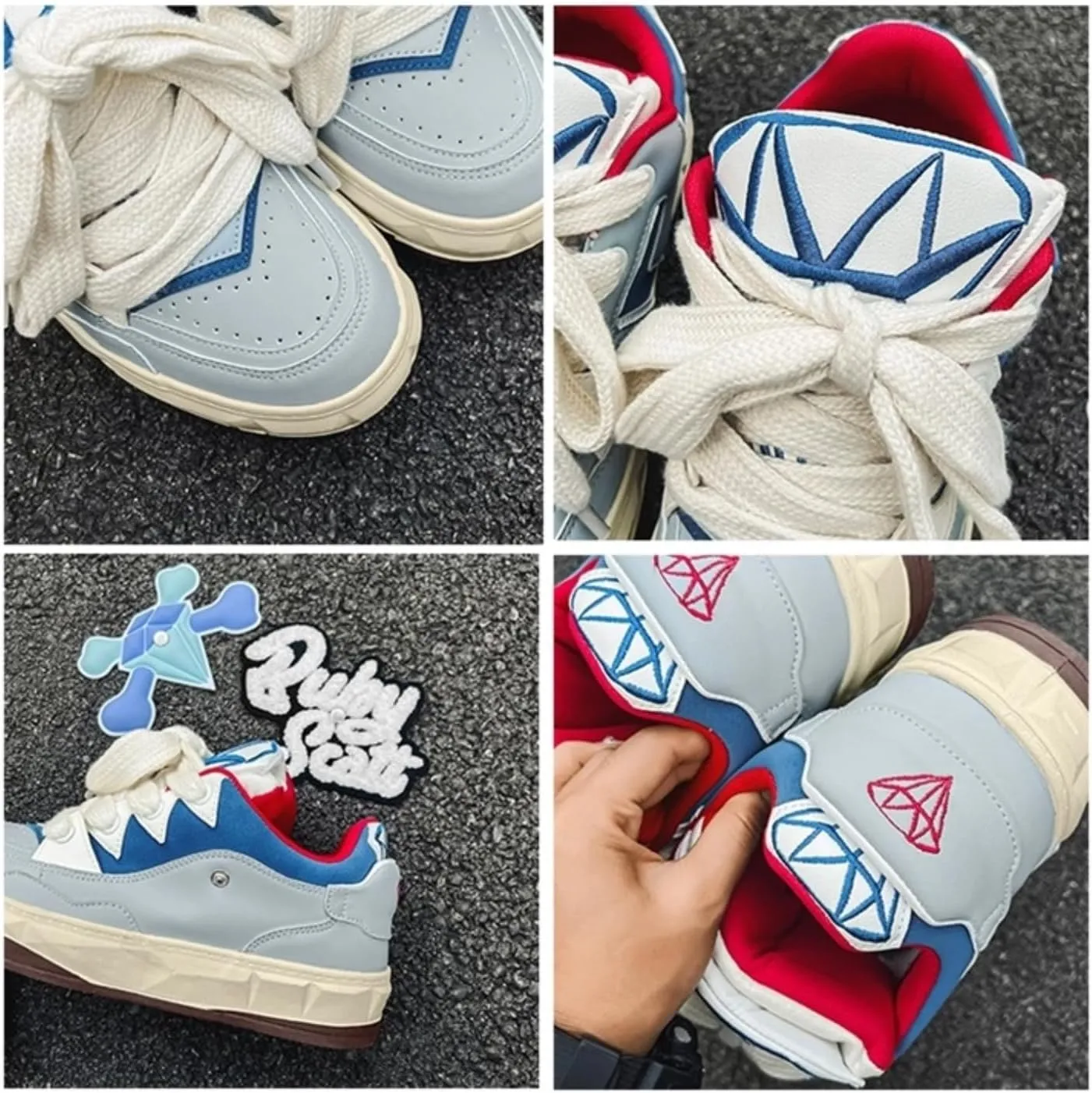 Women Men Aesthetic Chunky Sneakers Streetwear Fashion Comfort Diamond Pattern Padded Platform Shoes Retro Skate Style