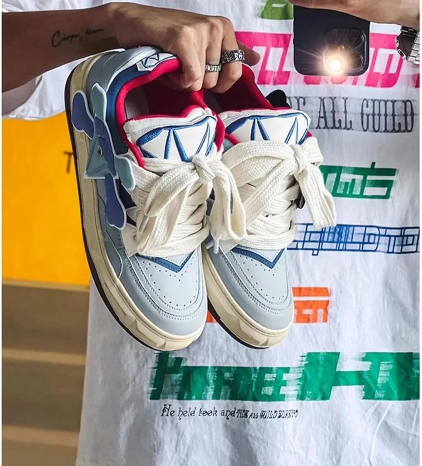 Women Men Aesthetic Chunky Sneakers Streetwear Fashion Comfort Diamond Pattern Padded Platform Shoes Retro Skate Style