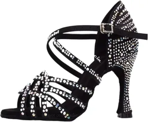Women Salsa Dance Shoes Latin Ballroom Shoes Latin Dance Shoes Tango Party Shoes 9cm(Black Heel 9cm,7)