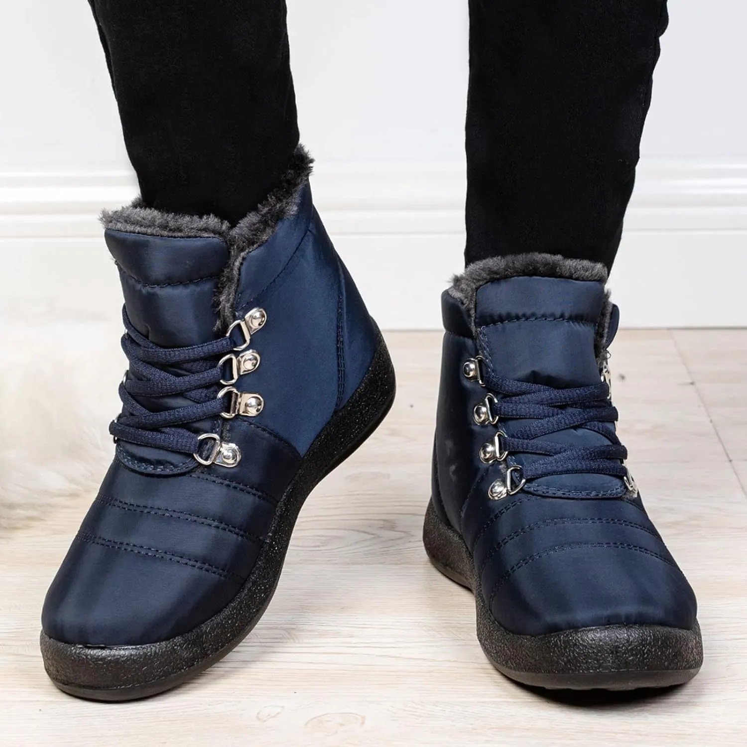 Women Winter Boots Wide Calf White and Black Winter Boots for Women Snow Boots Women Slip On Winter Boots for Women Womens Winter Booties Prime of Day Deals