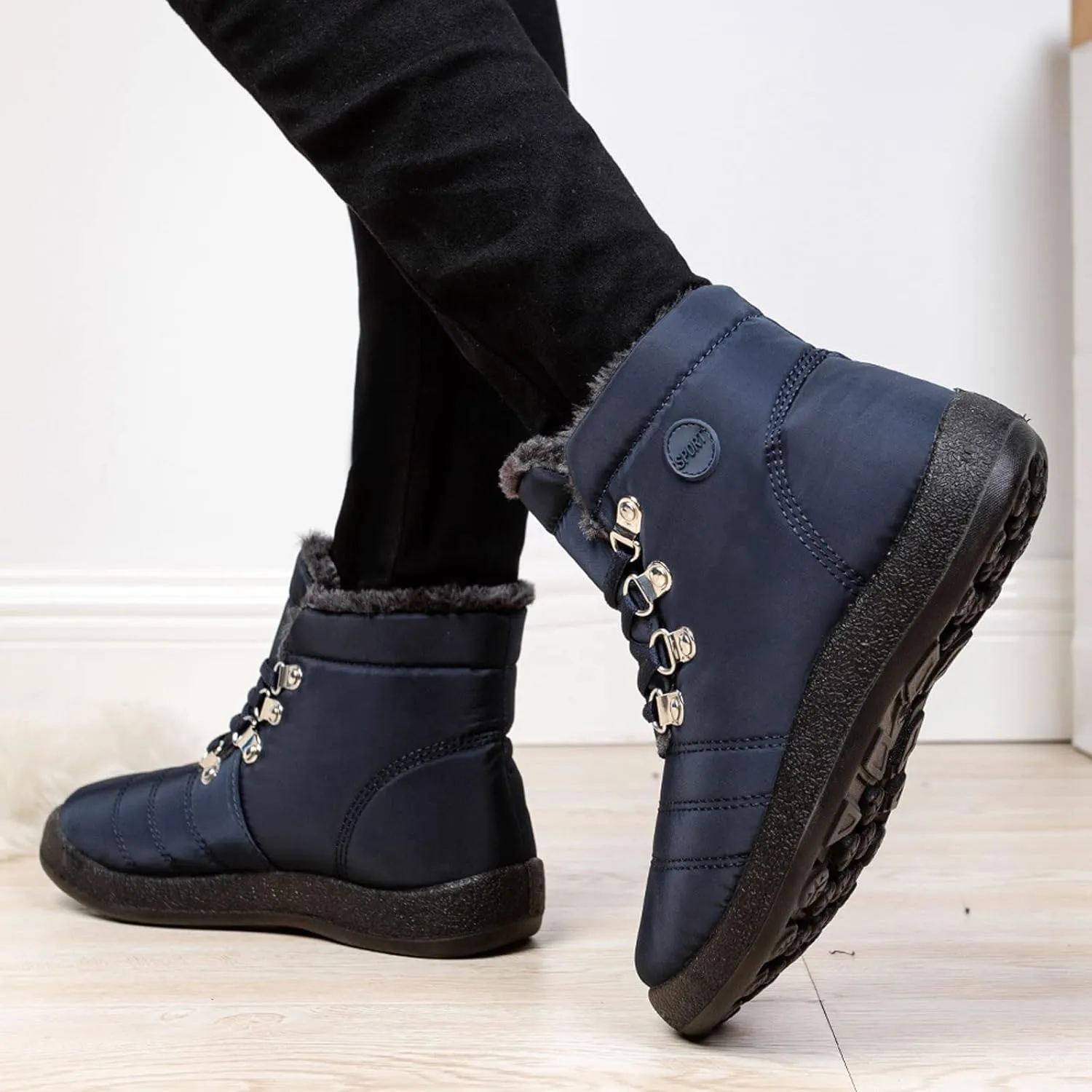 Women Winter Boots Wide Calf White and Black Winter Boots for Women Snow Boots Women Slip On Winter Boots for Women Womens Winter Booties Prime of Day Deals