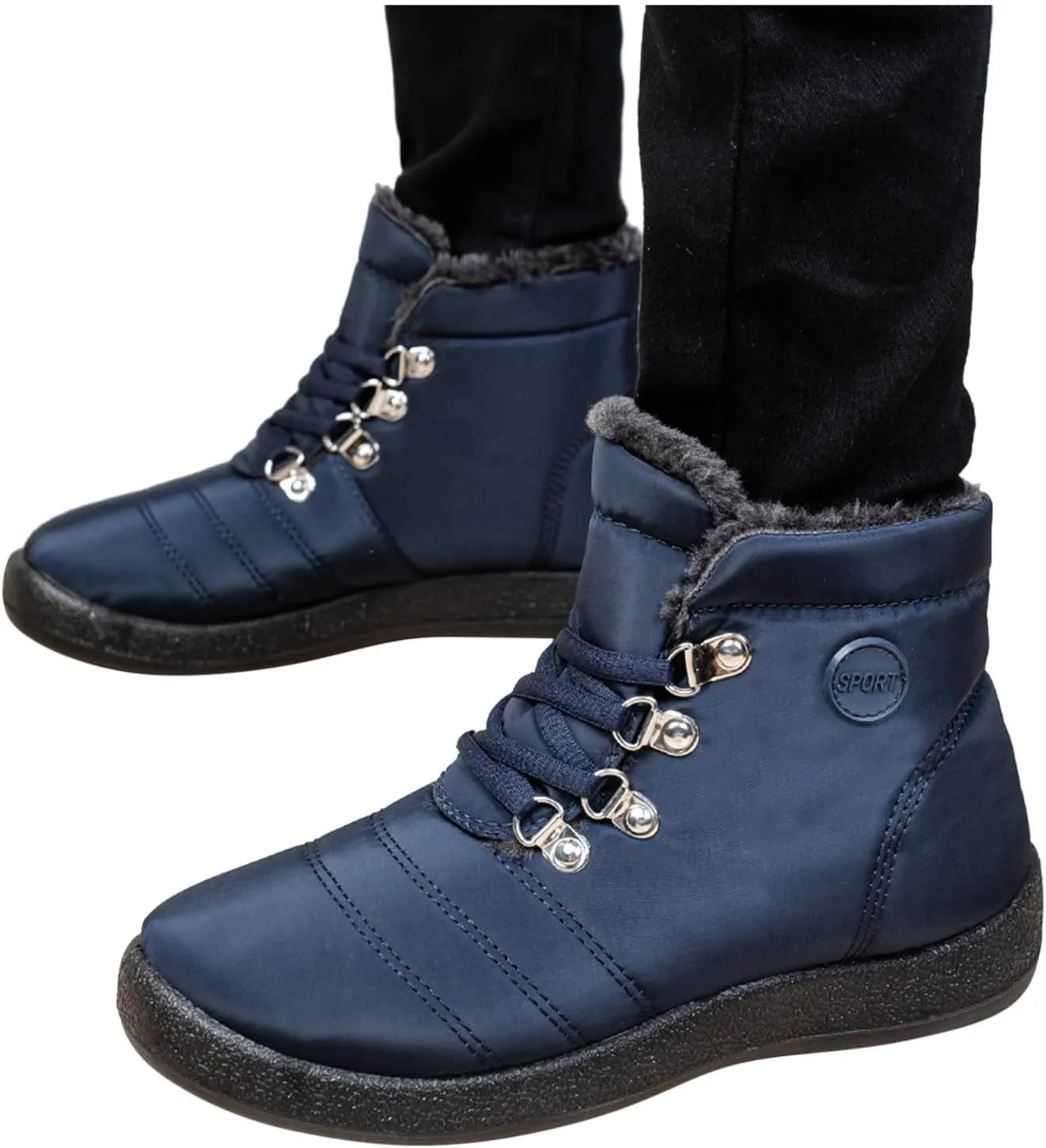 Women Winter Boots Wide Calf White and Black Winter Boots for Women Snow Boots Women Slip On Winter Boots for Women Womens Winter Booties Prime of Day Deals