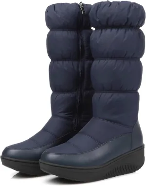 Women Winter Wedges Down High tube Snow Boots Waterproof Rain Thick Plush Warm Side Zipper Anti Slip Casual Platform Knee High Boots