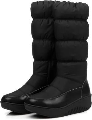 Women Winter Wedges Down High tube Snow Boots Waterproof Rain Thick Plush Warm Side Zipper Anti Slip Casual Platform Knee High Boots