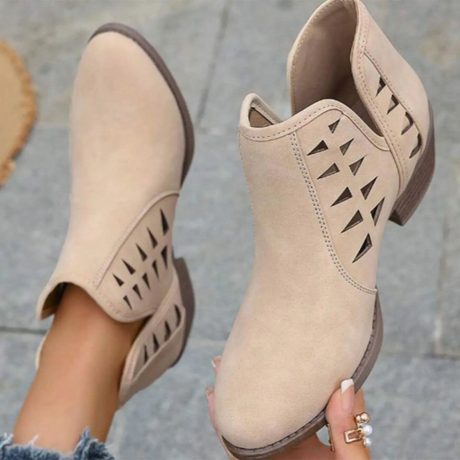 Women's Ankle Boots CasualComfortable Women Ankle Boots Women's Round Toe Suede Stacked Heel Western Ankle Bootie