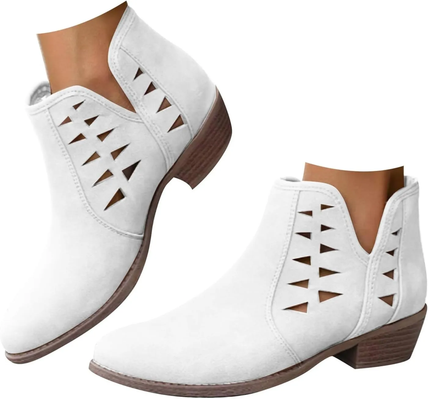 Women's Ankle Boots CasualComfortable Women Ankle Boots Women's Round Toe Suede Stacked Heel Western Ankle Bootie