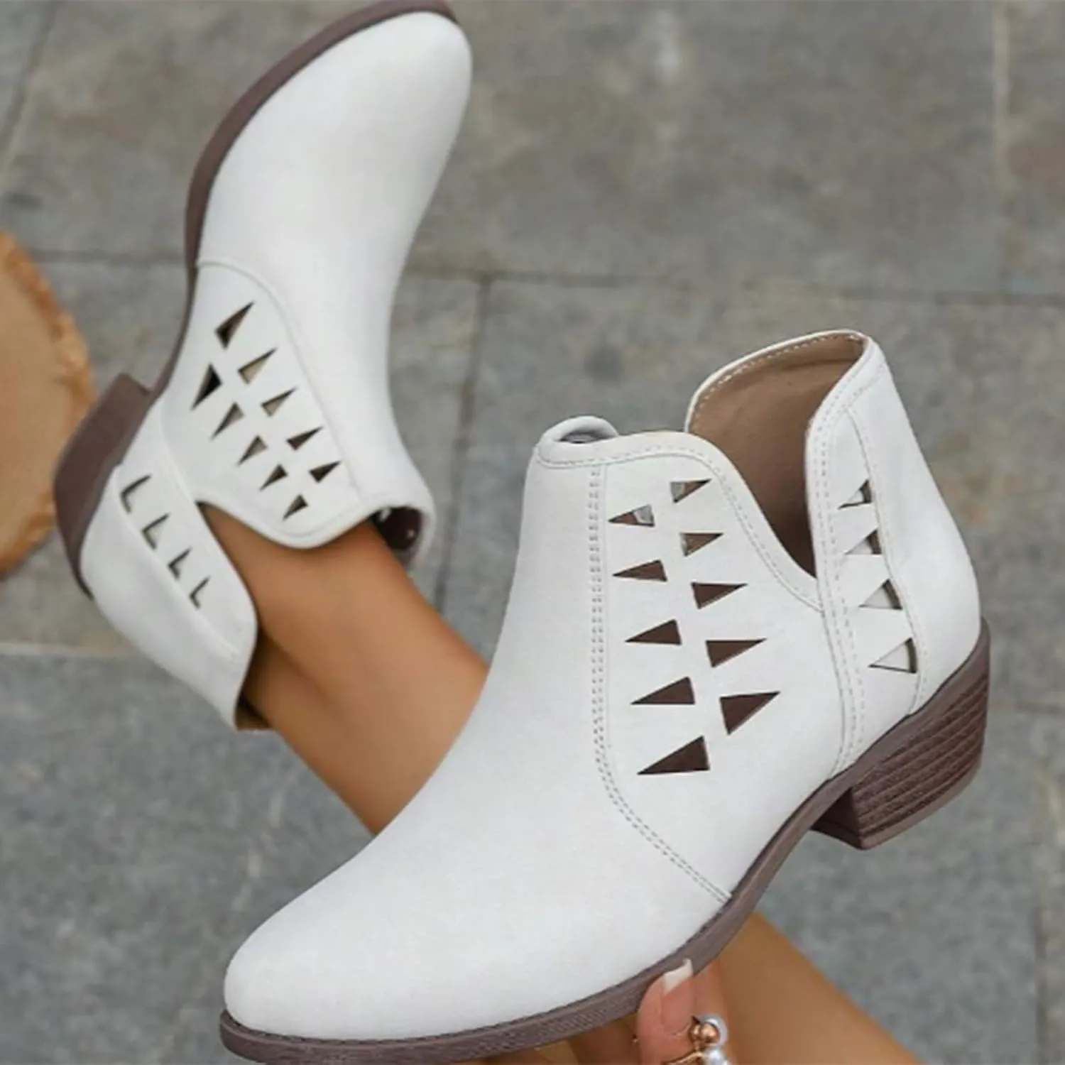 Women's Ankle Boots CasualComfortable Women Ankle Boots Women's Round Toe Suede Stacked Heel Western Ankle Bootie