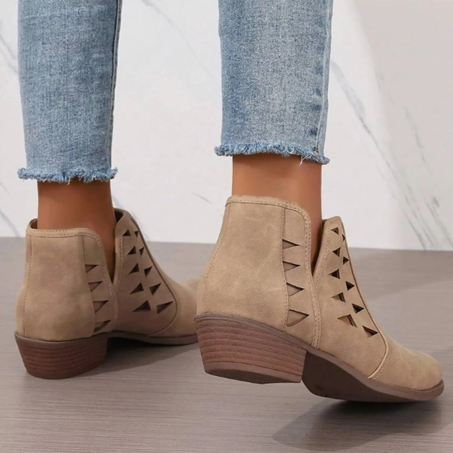 Women's Ankle Boots CasualComfortable Women Ankle Boots Women's Round Toe Suede Stacked Heel Western Ankle Bootie