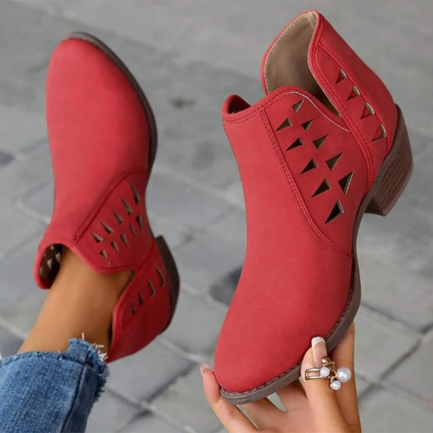 Women's Ankle Boots CasualComfortable Women Ankle Boots Women's Round Toe Suede Stacked Heel Western Ankle Bootie