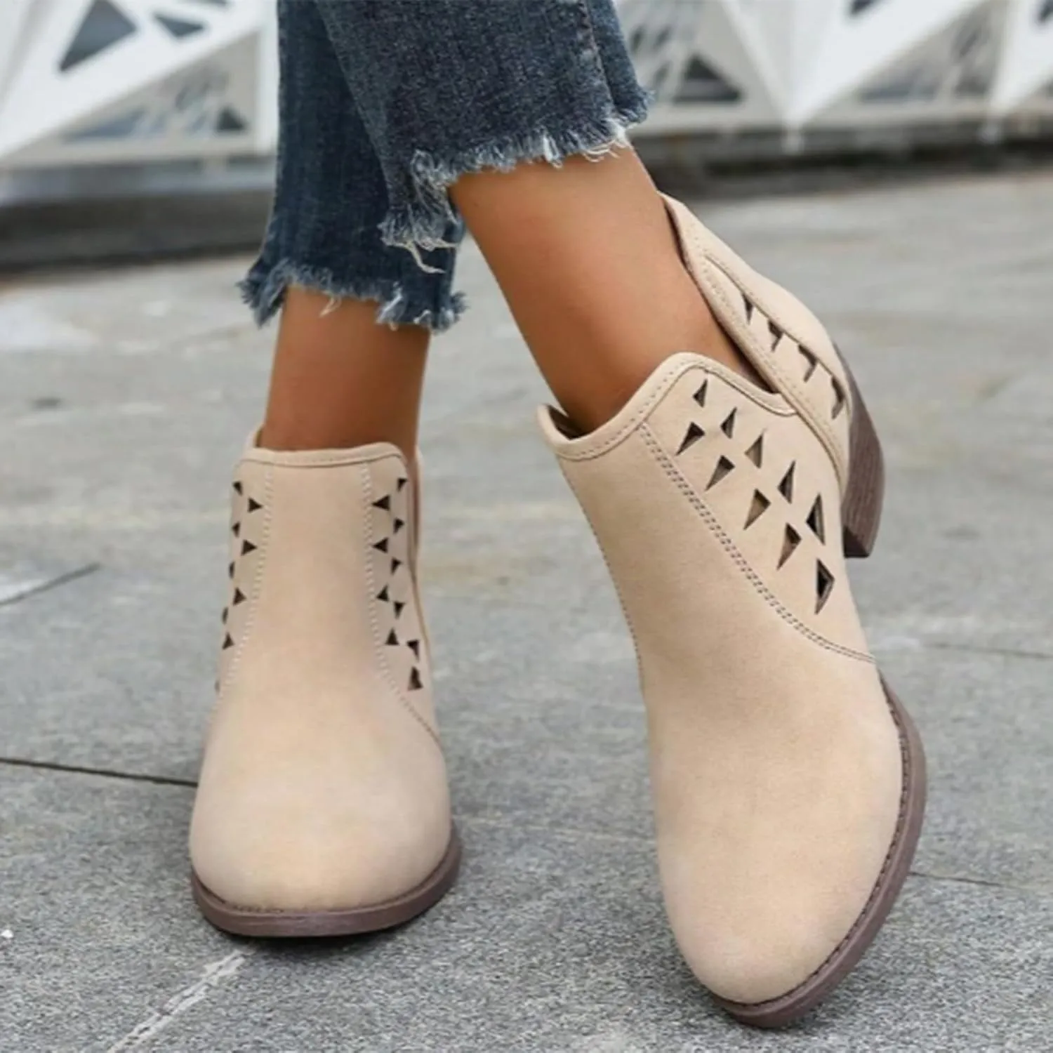 Women's Ankle Boots CasualComfortable Women Ankle Boots Women's Round Toe Suede Stacked Heel Western Ankle Bootie